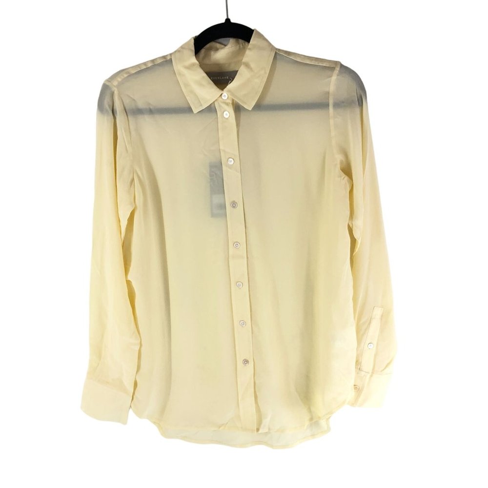 Everlane Womens The Clean Silk Relaxed Shirt Long Sleeve Pale Yellow 0 - Picture 3 of 7